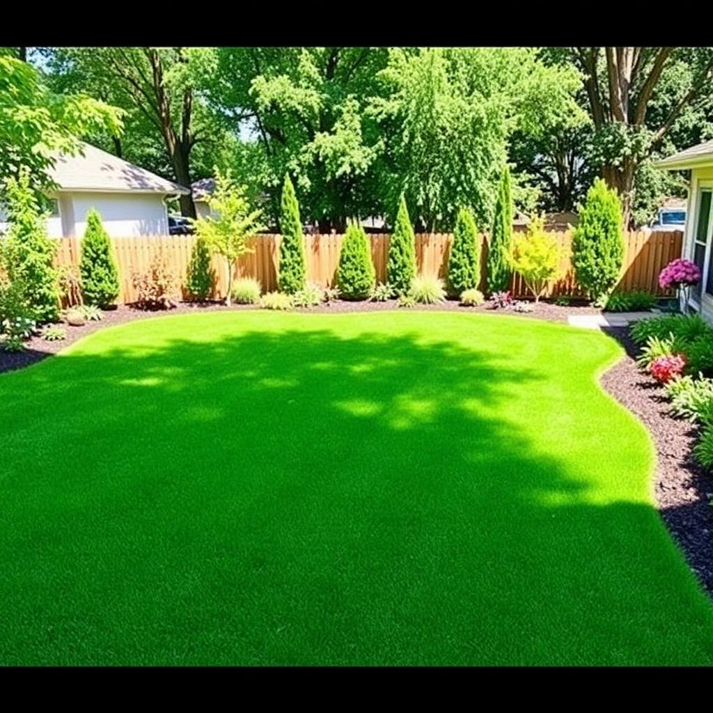 Tidy backyard with green lawn